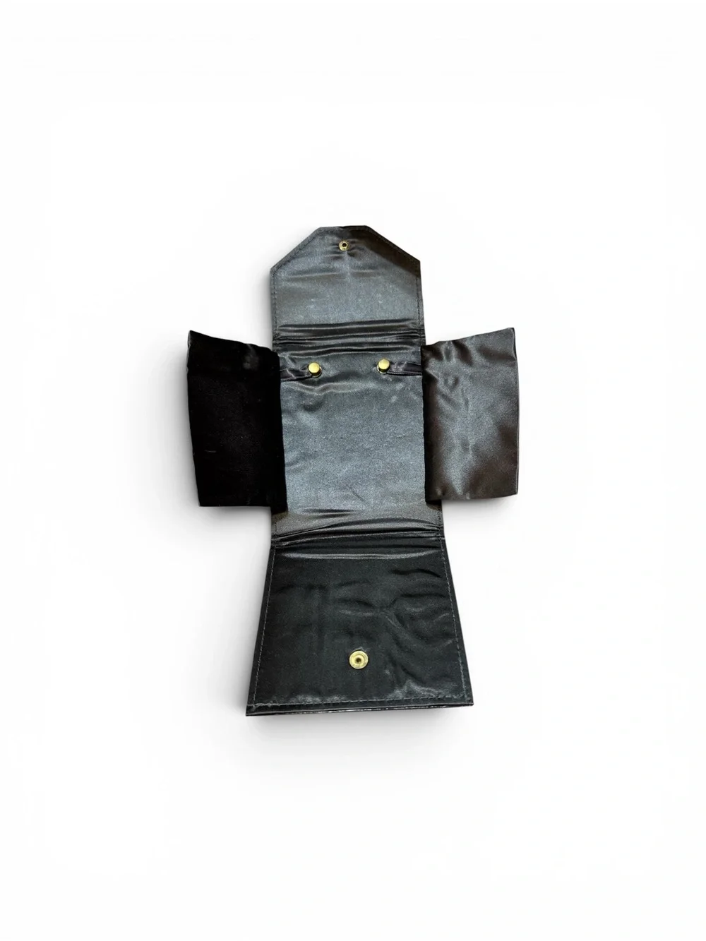 Vintage 1950s Black Leather Satin Necklace Jewelry Travel Pouch Necklace Storage